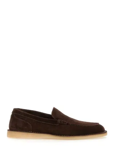 Dolce & Gabbana Dg-plaque Suede Loafers In Buff