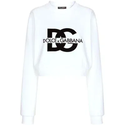 Dolce & Gabbana White Dg Logo Crewneck Sweatshirt For Women