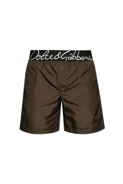 Dolce & Gabbana Swim Shorts In Brown