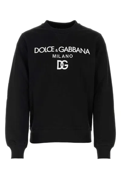 Dolce & Gabbana Round Neck Sweatshirt With Dg Embroidery And Lettering In Black