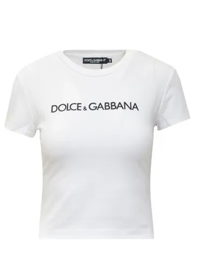 Dolce & Gabbana Dg Cropped Cotton Jersey T-shirt In White