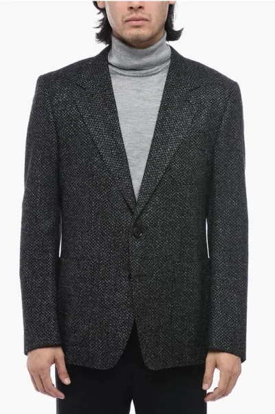 Dolce & Gabbana Tailored Wool Herringbone Patterned Blazer With Notch Lapel In Grey