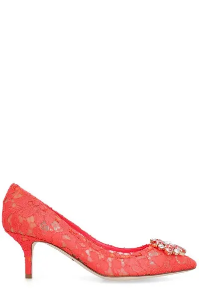 Dolce & Gabbana Taormina Lace Embellished Pumps In Red