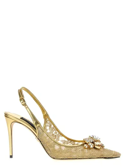 Dolce & Gabbana Embellished Lace Slingback Pumps In Gold