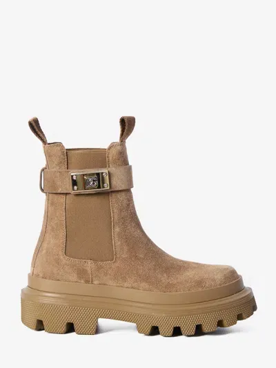 Dolce & Gabbana Trek Solid Beatles Ankle Boots In Beige