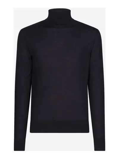 Dolce & Gabbana Turtle-neck Sweater In Virgin Wool In Blue