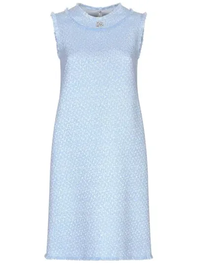 Dolce & Gabbana Tweed Mini Dress In Blue