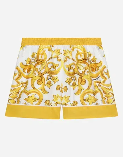 Dolce & Gabbana Twill Shorts With Yellow Majolica Print