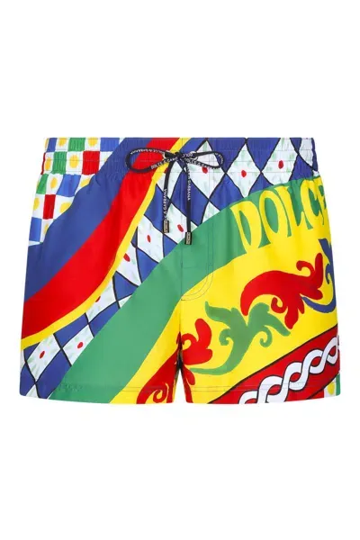 Dolce & Gabbana Boxer Da Mare Corto Stampa Carretto In Multicolor