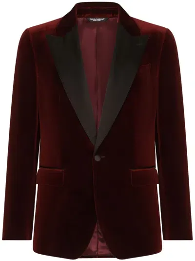 Dolce & Gabbana Velvet Single-breasted Blazer In Red