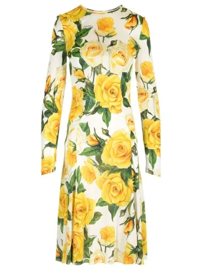 Dolce & Gabbana Viscose Jersey Midi Dress In Multi