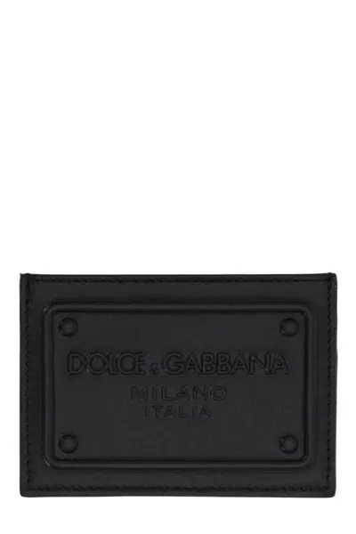 Dolce & Gabbana Leather Card Holder With Logo In Black