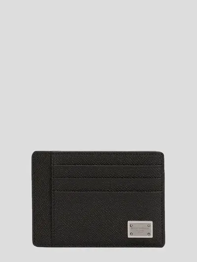 Dolce & Gabbana Dauphine Card Holder In Hammered Calfskin Leather In Black