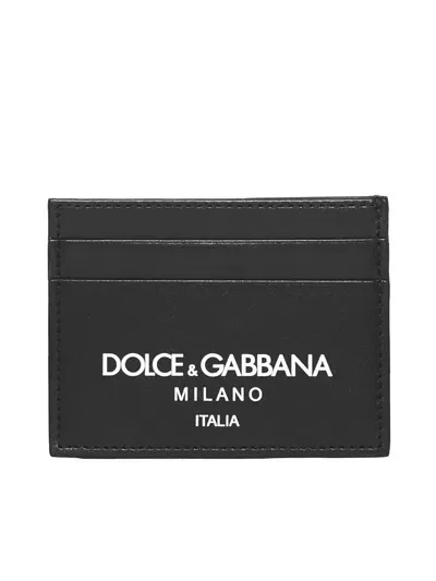 Dolce & Gabbana Logo Leather Cardholder In Dg Milano Italia