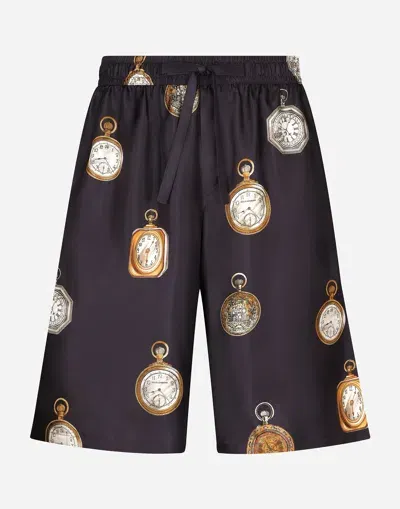 Dolce & Gabbana Watch-print Silk Jogging Shorts