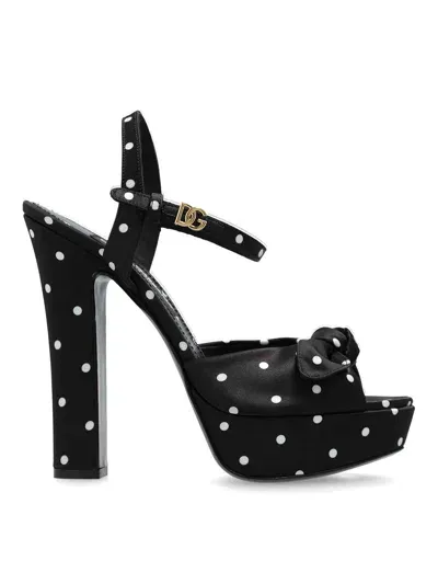 Dolce & Gabbana Printed Satin Platform Sandals In Black