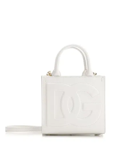 Dolce & Gabbana Dg Logo Leather Top-handle Bag In White