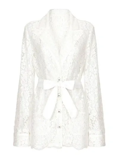 Dolce & Gabbana Floral Cordonetto Lace Pajama Shirt In White