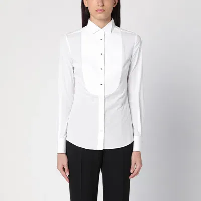 Dolce & Gabbana White Shirt With Piqué Plastron