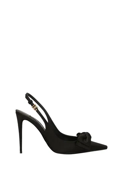 Dolce & Gabbana Bow Detailed Satin Slingbacks In Black