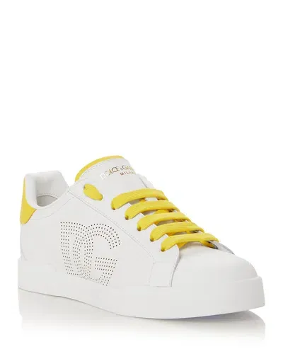 Dolce & Gabbana Women's Low Top Sneakers In Bianco/yellow