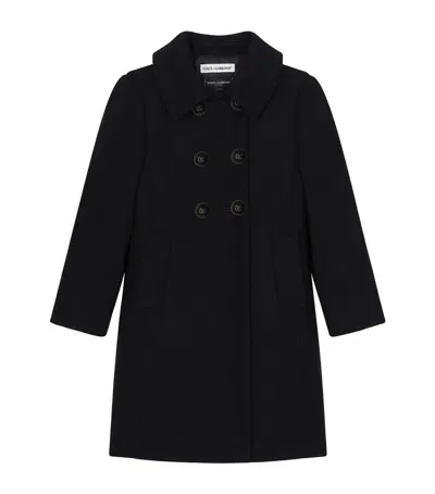 Dolce & Gabbana Kids' Wool Logo-button Overcoat In Black