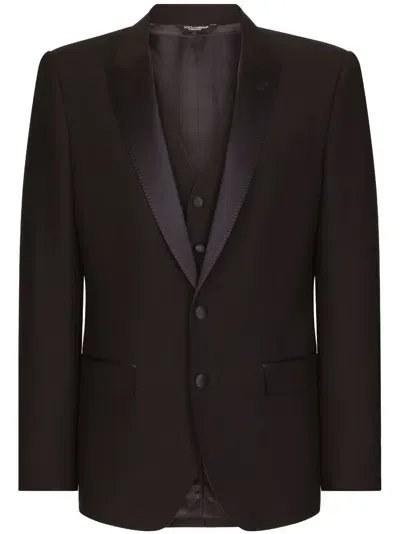 Dolce & Gabbana Wool Martini-fit Tuxedo Suit In Black