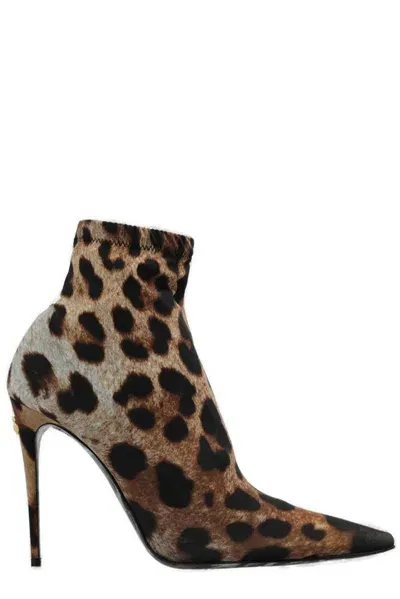 Dolce & Gabbana X Kim Leopard Printed Ankle Boots In Brown