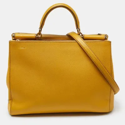 Pre-owned Dolce & Gabbana Yellow Leather Large Sicily Tote