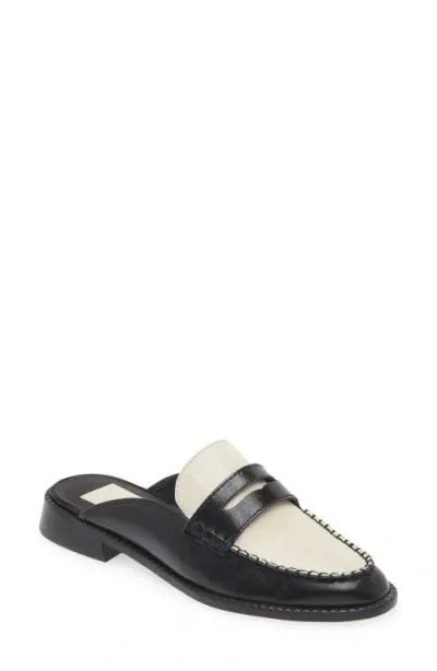 Dolce Vita Havan Loafer Mule In White/black Crinkle Patent