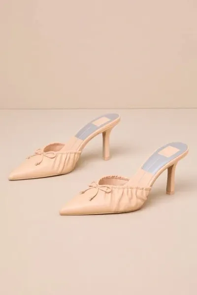 Dolce Vita Kairi French Vanilla Leather Bow Pointed-toe High Heel Mules In Beige