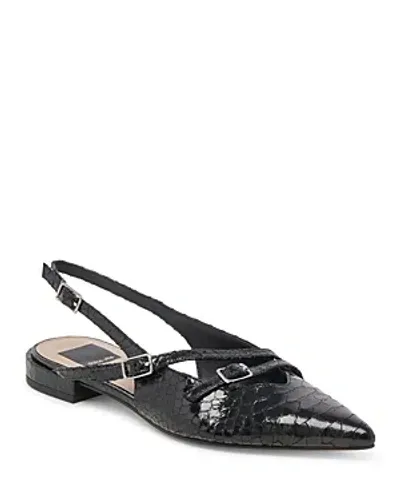 Dolce Vita Pamla Midnight Snake-embossed Leather Slingback Flats In Black