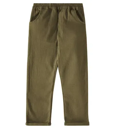 Donsje Kids' Olb Cotton-blend Straight Pants In Moss Green