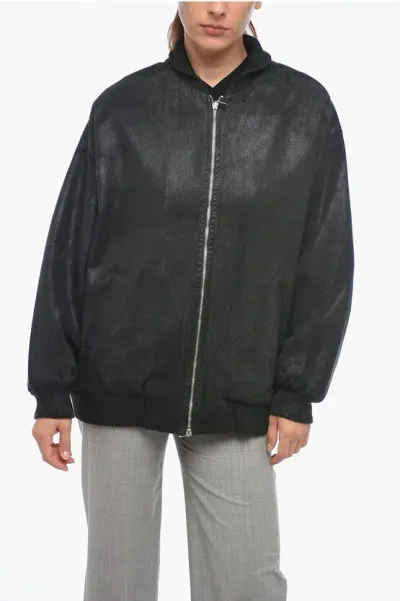 Dont At Me Label Coated Cotton Bomber Jacket With Front Zip In Black