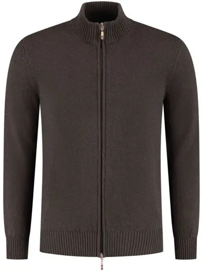 Doriani Cashmere Zip-up Cardigan In Brown