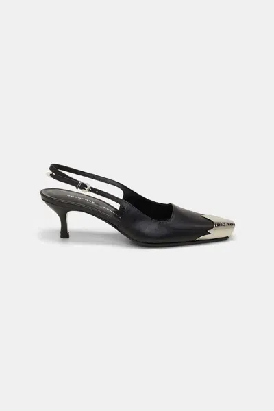 Dorothee Schumacher Calfskin Kitten Heels With Western Toe Cap In Black