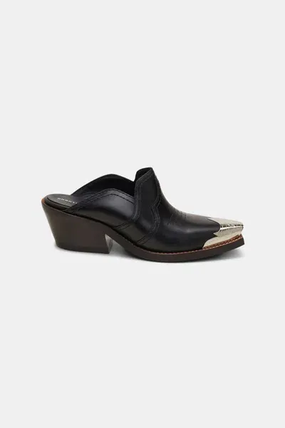 Dorothee Schumacher Calfskin Mules With Western Toe Cap In Black