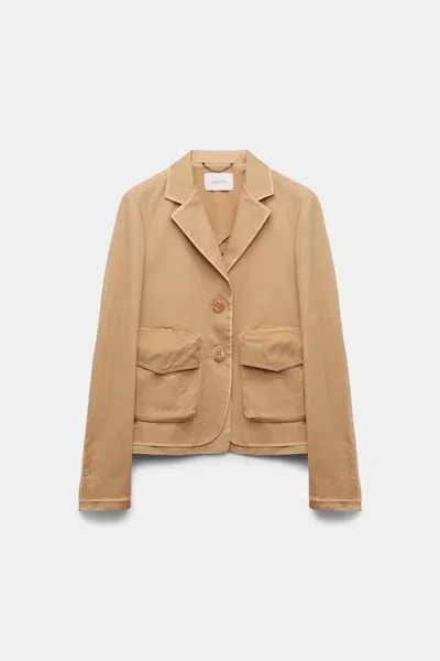 Dorothee Schumacher Cropped Cotton Blazer With Painted Edges In Beige