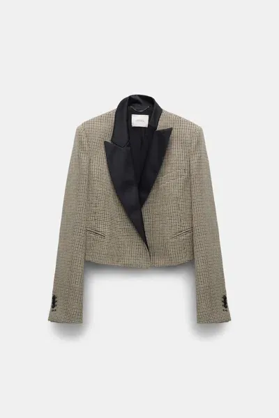 Dorothee Schumacher Cropped Glen Plaid Blazer With Asymmetric Lapel In Multi Colour