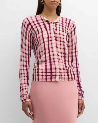 Dorothee Schumacher Delicate Statements Check-print Cardigan In Pink