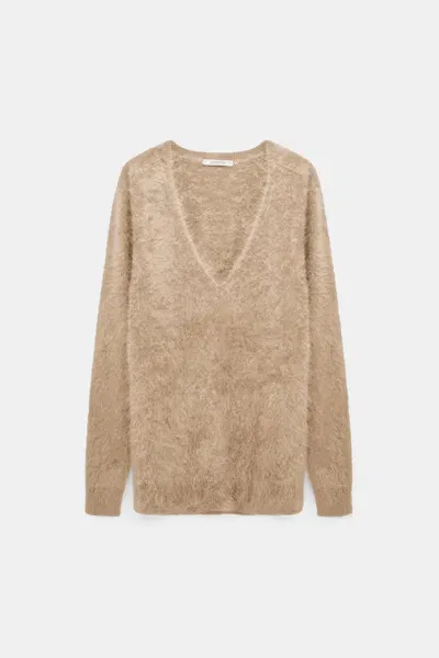 Dorothee Schumacher Fluffy Knit Cashmere V-neck Pullover In Brown