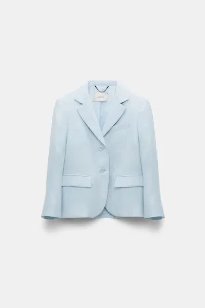 Dorothee Schumacher Linen Blend Cropped Blazer With Cropped Sleeves In Blue