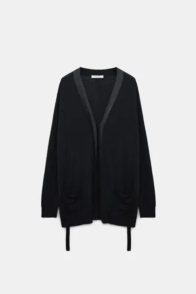 Dorothee Schumacher Long Cardigan With Foil Print And Tie In Black