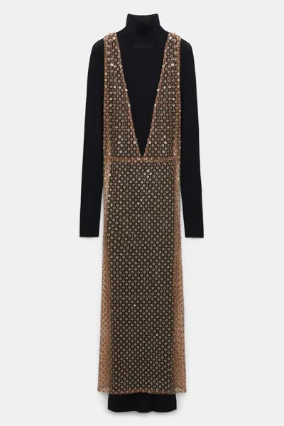 Dorothee Schumacher Sequined Dress With Knit Underdress In Brown