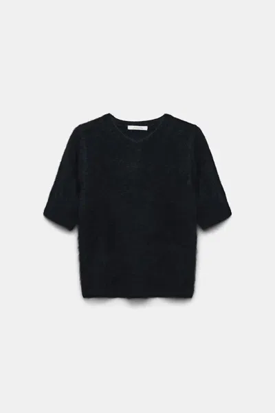 Dorothee Schumacher Short Sleeve Fluffy Knit Cashmere Sweater In Black