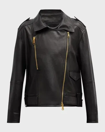 Dorothee Schumacher Sleek Statement Leather Moto Jacket In Black