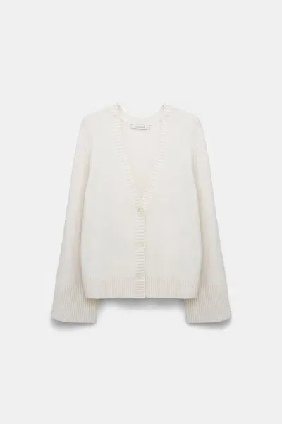 Dorothee Schumacher Soft Cashmere-blend Round Neck Cardigan In White