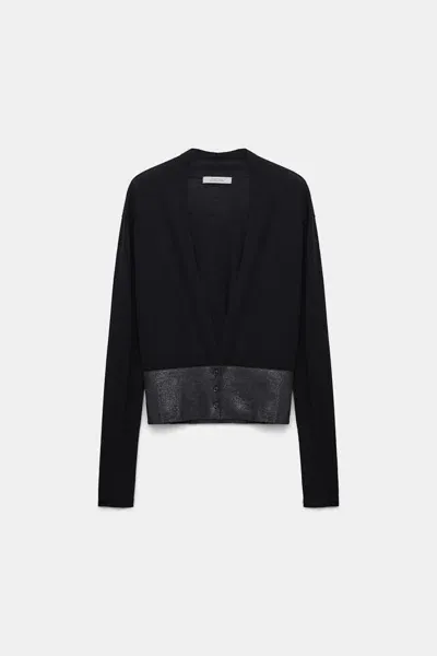 Dorothee Schumacher V-neck Cardigan With Foil Print In Black