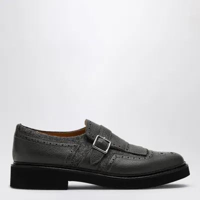 Doucal's Grey Leather Shoes With Buckle And Fringes In Brown