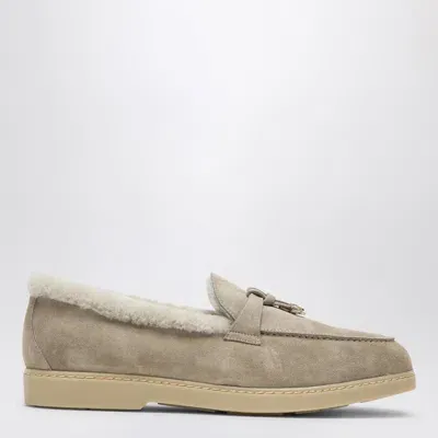 Doucal's Suede And Shearling Moccasins In Sand Colour In Beige